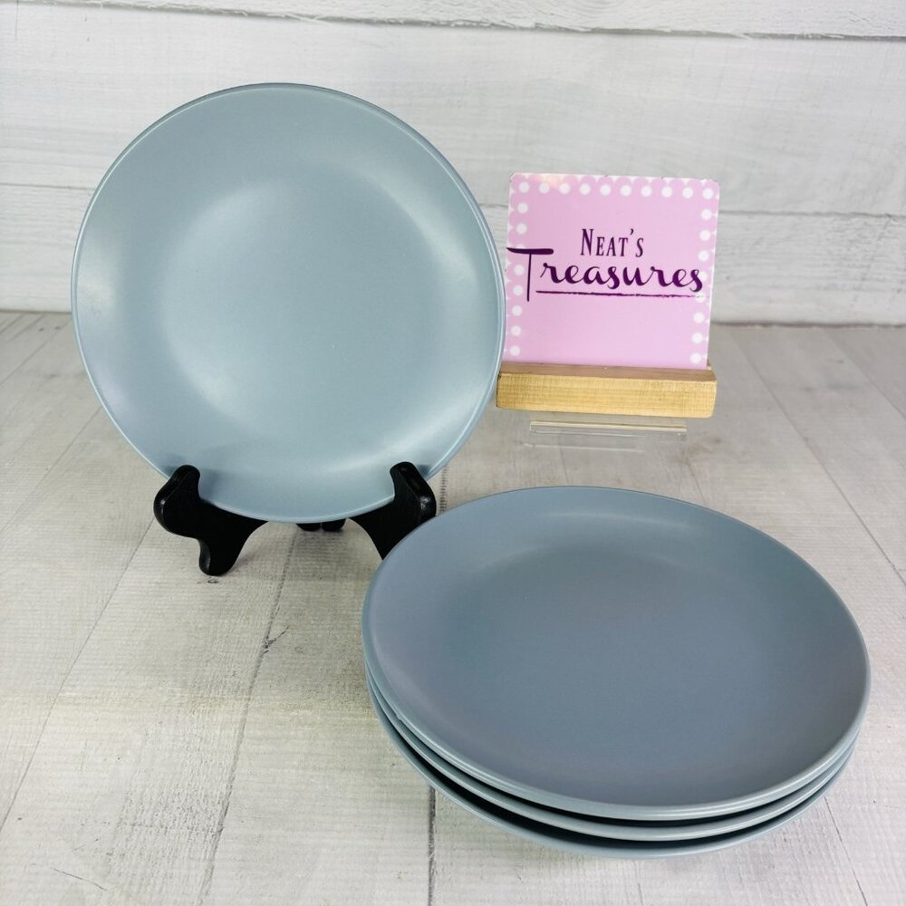 Citrus Grove METRO MATTE Solid Bluish Gray Blue 8" Ceramic Salad Plates Set of 4